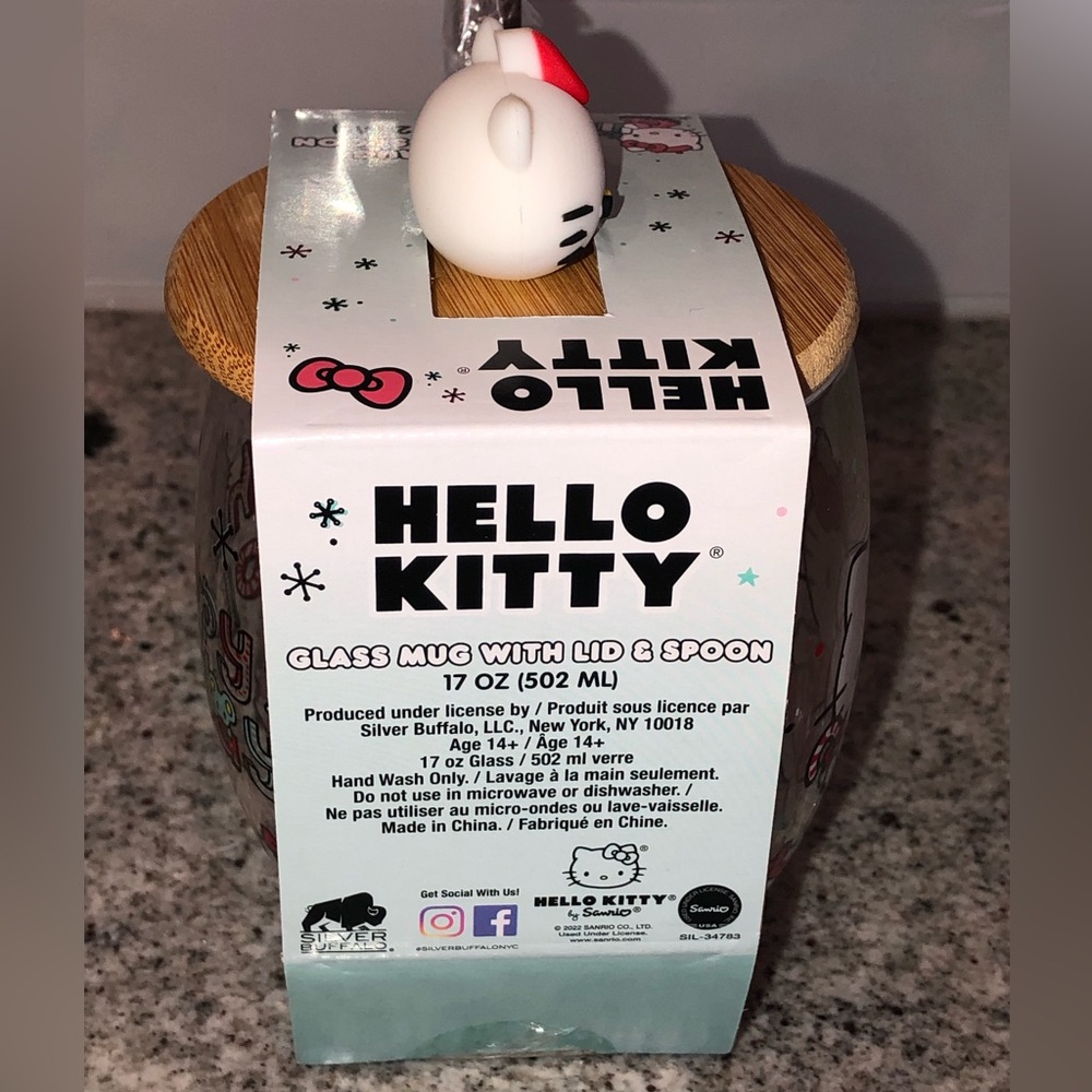 ✨NWT✨ LAST ONE‼️ Ltd Edition Hello Kitty Glass Mug W/ Wood Lid & Spoon Christmas - Picture 5 of 5